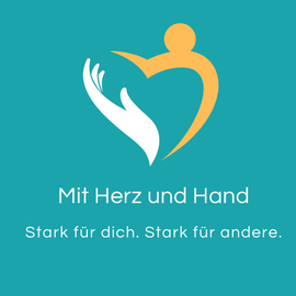 Auszeit Eine Grafik mit einer stilisierten Hand und einer stilisierten Person, die ein Herz bilden.